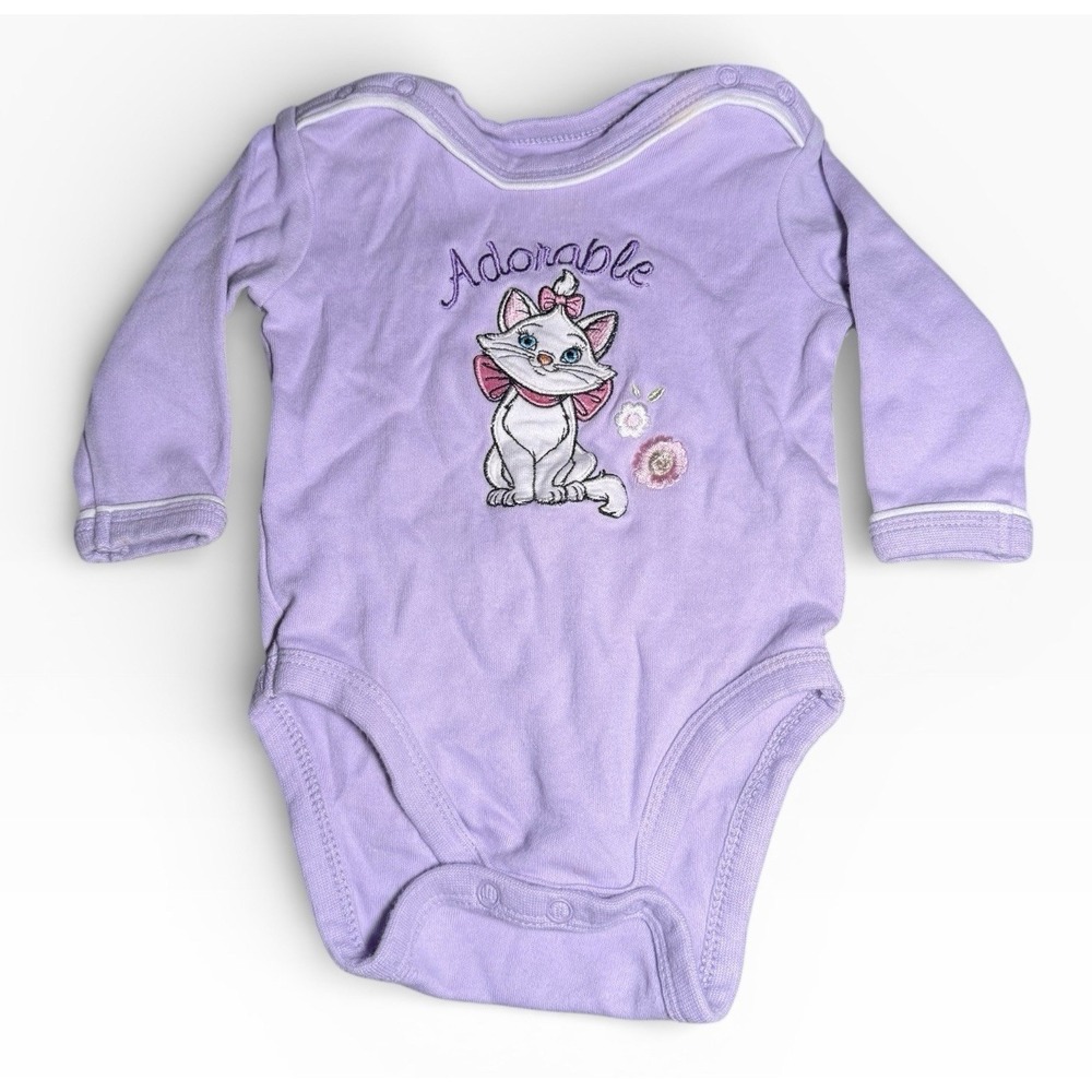 VTG Disney Marie The Aristocats baby 0-3 Mos Purple Bodysuit Long-Sleeve